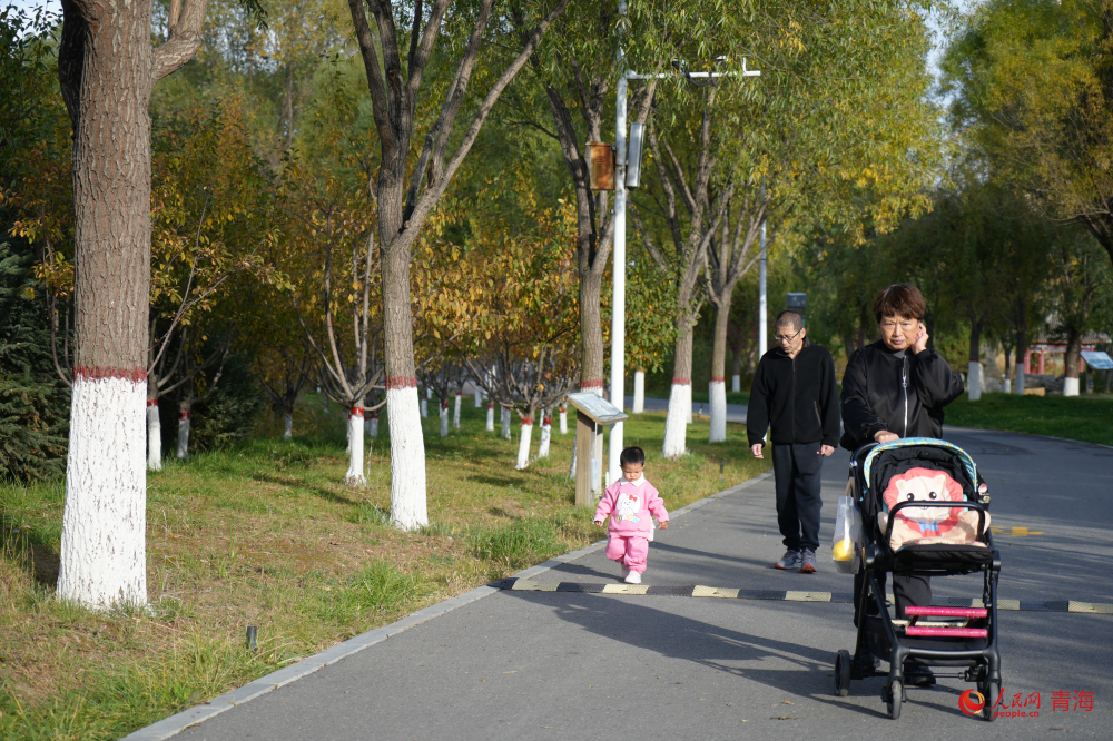 市民漫步在西寧湟水國家濕地公園。人民網(wǎng) 陳明菊攝